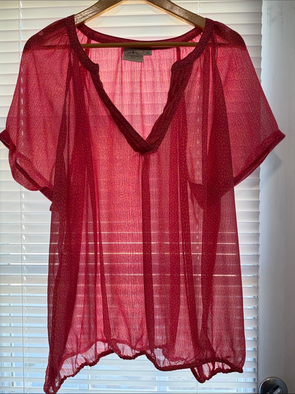 St. John's Bay Sheer V-Neck Blouse in Deep Raspberry